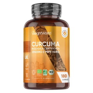Curcuma E Piperina Bio - 1520 Mg - 180 Capsule - Per Articolazioni, Pelle E Benessere - Antiossidante E Antinfiammatorio -Vegan E Senza Glutine