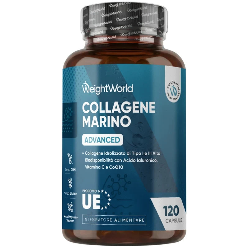 Collagene Marino con Acido Ialuronico - 1455mg 120 Capsule - con CoQ10 e Vitamina C