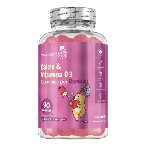 90 Gummies Calcio & Vitamina D3 per Bambini 3-12 anni - 90 Gummies - Vitamine e Minerali per la Crescita