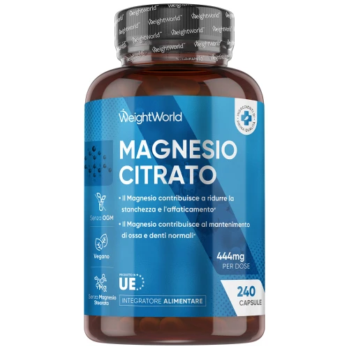 Magnesio Citrato 240 Capsule - Formula 444 mg - Contro stanchezza e affaticamento