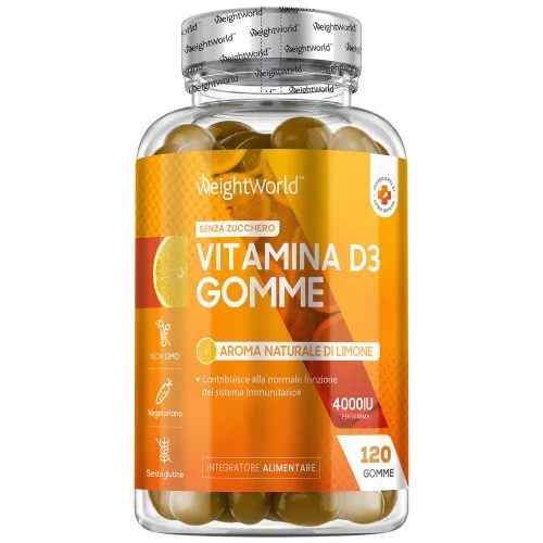 Vitamina D3 4000 UI - 120 Gommine al Limone - 4 Mesi di Scorta - Per Ossa, Articolazioni e Sistema Immunitario
