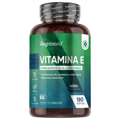 Vitamina E 400 UI Capsule Softgel - 180 Capsule - Integratore di Vitamina E per Viso, Capelli e Pelle - Antiossidanti Integratori