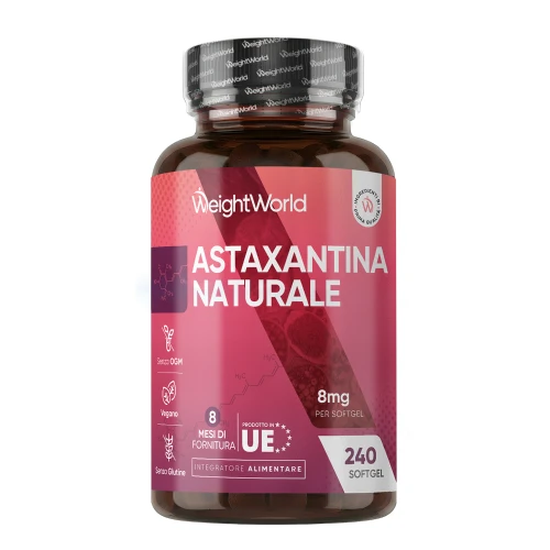 WeightWorld Astaxantina 240 Softgel - 8 mg - Fornitura 8 Mesi - Antiossidante