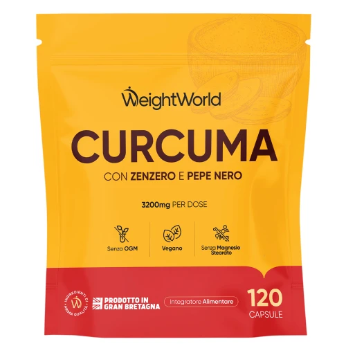 WeightWorld Curcuma con Zenzero e Pepe Nero 1600 mg | 120 Capsule Vegane